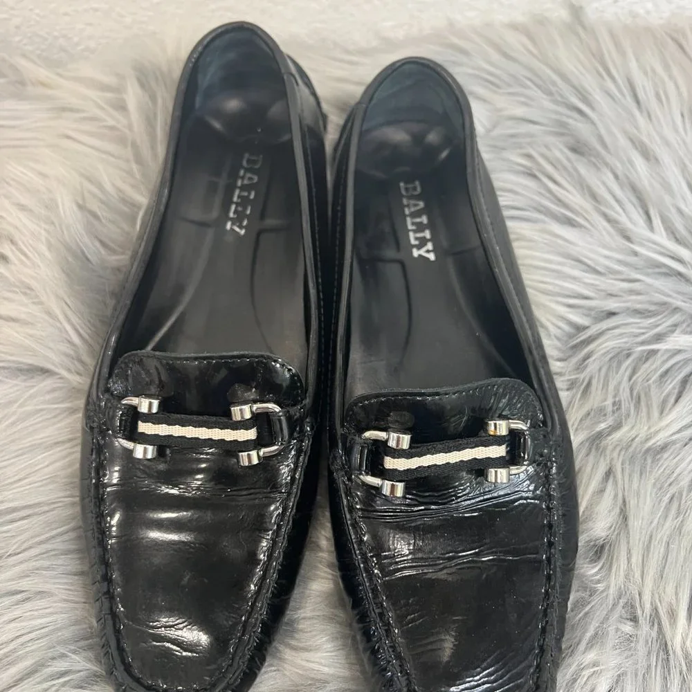 BALLY BLACK Womens Loafers Signature Striped Ribbon Horsebit Loafers Sz‎ US 6